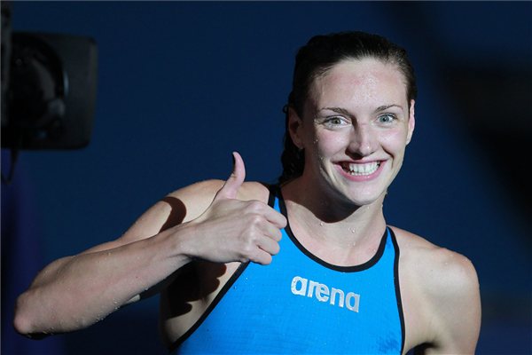 Hosszú Katinka a női 200 méteres vegyes úszás döntője után, miután 2 _07.92 perces idővel megnyerte a versenyt a barcelonai vizes világbajnokságon 2013. július 29 foto kovacs aniko