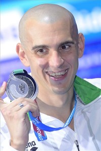A második helyezett Cseh László a férfi 200 méteres pillangóúszás eredményhirdetésén a 17. vizes világbajnokságon a Duna Arénában 2017. július 26-án. MTI Fotó: Kovács Tamás